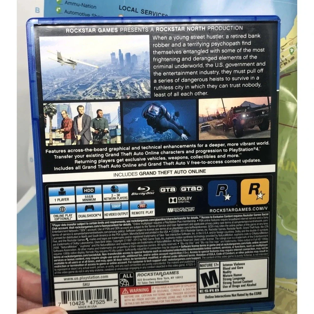 Grand Theft Auto V (Sony PlayStation 4, 2014) Physical Complete‎ w/Map, Mint